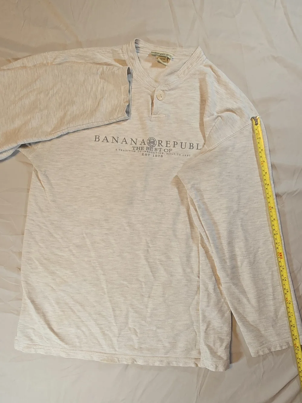 Banana Republic Men's Cream Henley Logo Long-Sleeve Shirt